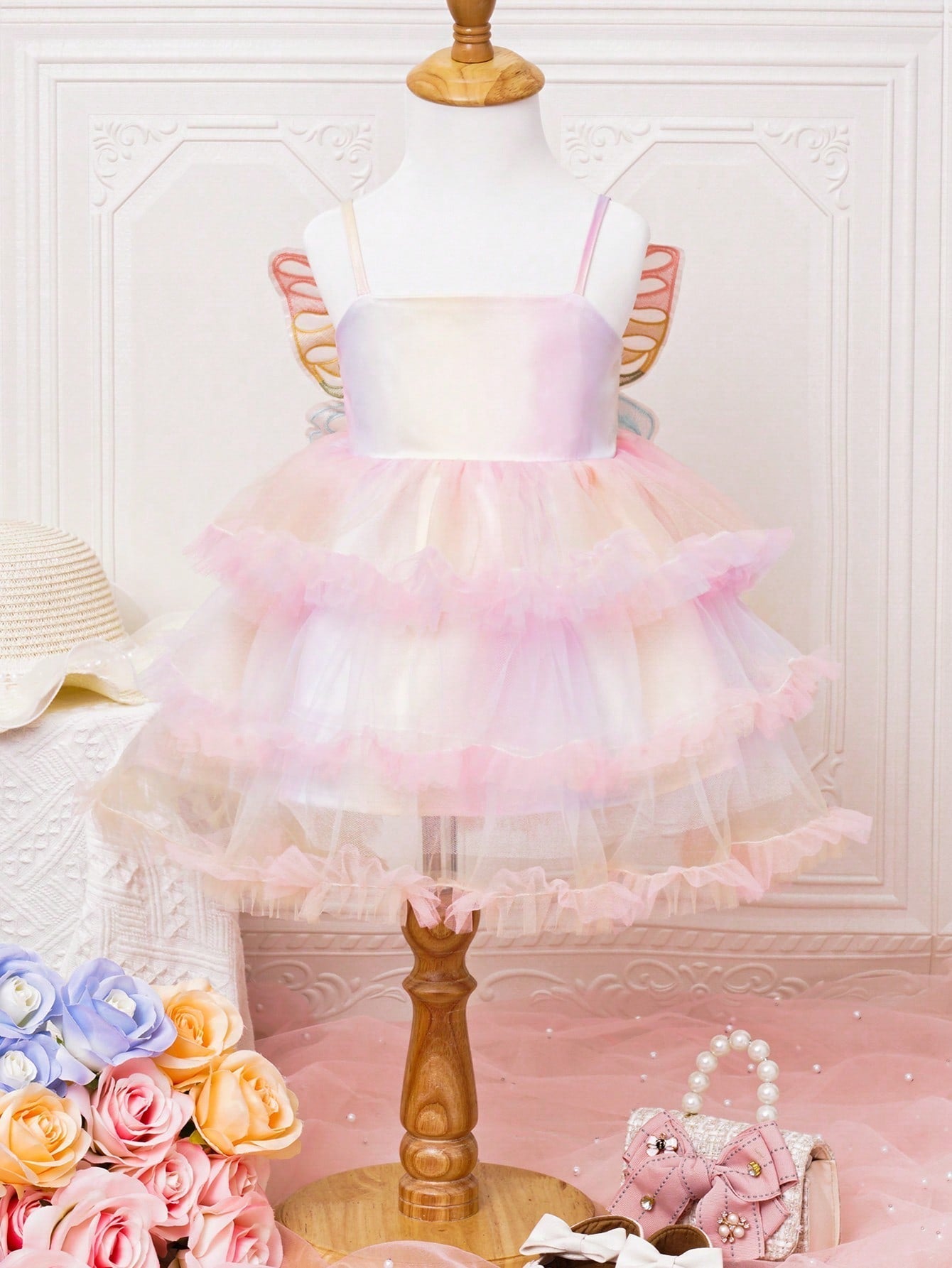 Buy SHEIN Baby Girl Ombre Ruffle Trim Mesh Overlay Cami Dress in Pakistan