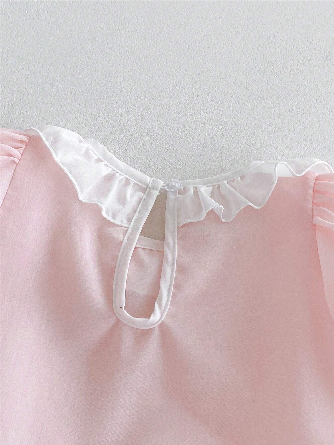 Buy SHEIN Baby Girl Pink Butterfly Bubble Sleeves Floral Lace Short Sleeve Romper in Pakistan