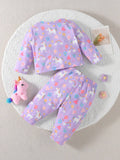 Buy SHEIN Baby Girl Purple Cute Printed Unicorn Rainbow Heart And Flower Pattern Long Sleeve Long Pants Casual Home Wear 2pcs/Set in Pakistan