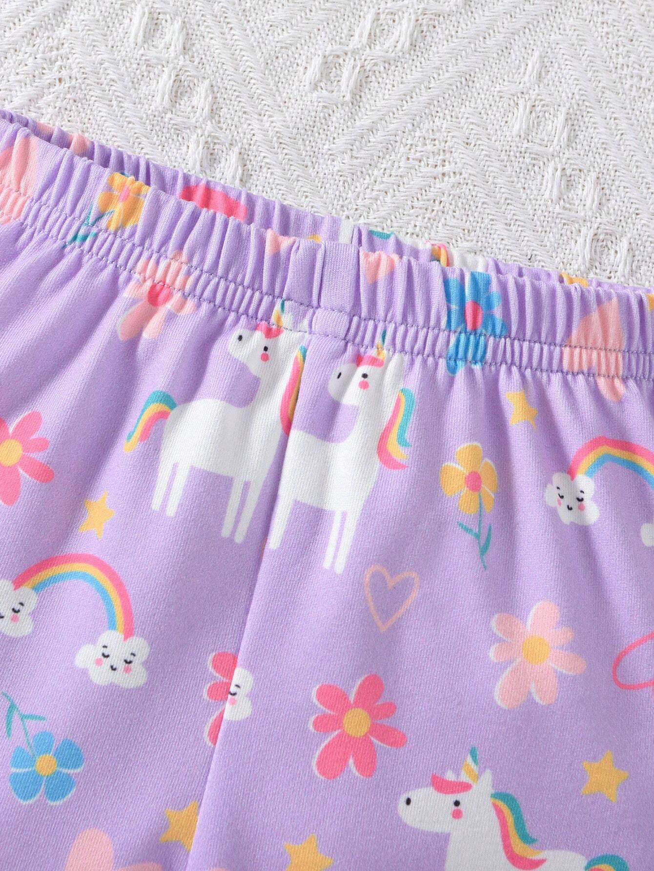 Buy SHEIN Baby Girl Purple Cute Printed Unicorn Rainbow Heart And Flower Pattern Long Sleeve Long Pants Casual Home Wear 2pcs/Set in Pakistan