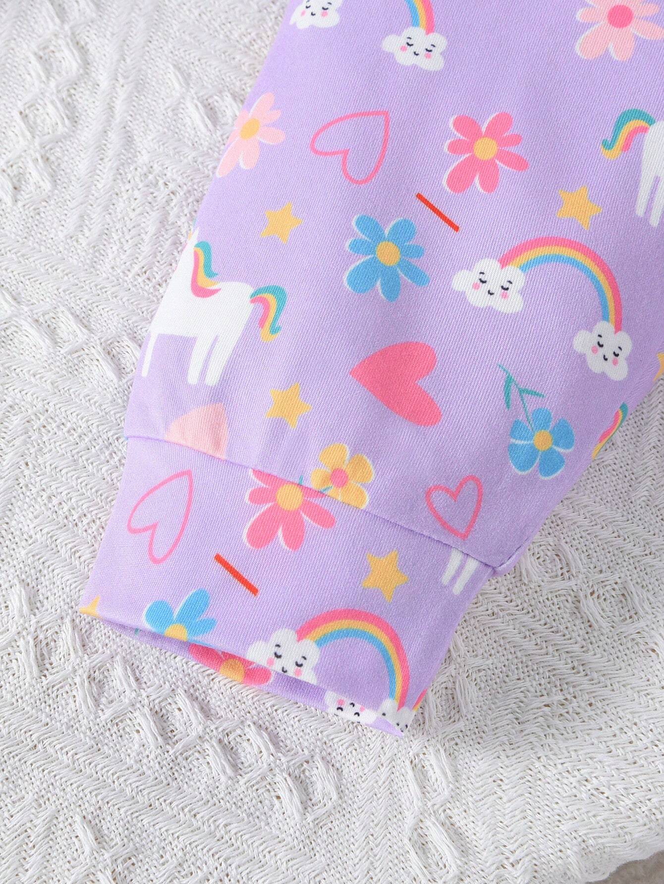 Buy SHEIN Baby Girl Purple Cute Printed Unicorn Rainbow Heart And Flower Pattern Long Sleeve Long Pants Casual Home Wear 2pcs/Set in Pakistan