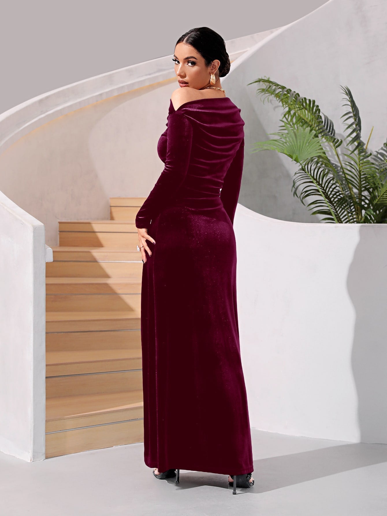 Buy SHEIN Belle Asymmetrical Neck Ruched Split Thigh Bridesmaid Dress in Pakistan