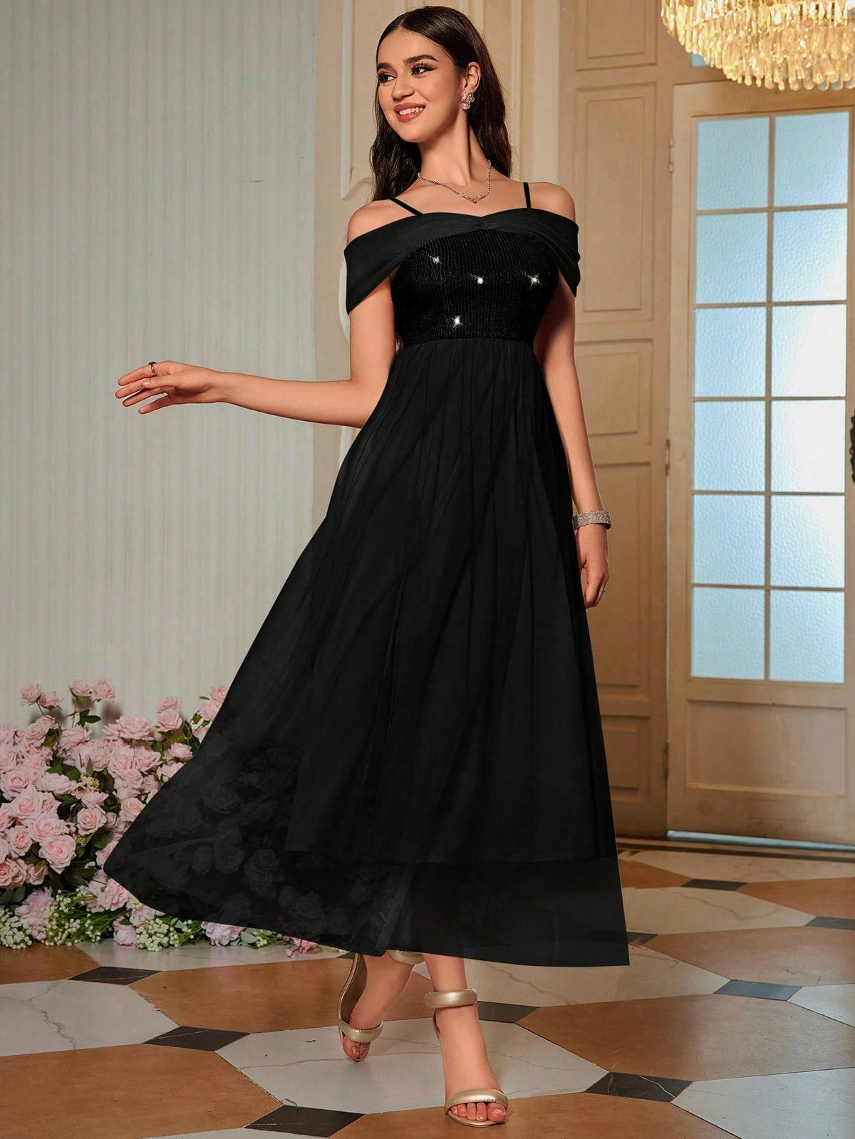 Buy SHEIN Belle Off-the-shoulder Neckline Sequined A-line Bridesmaid Dress in Pakistan