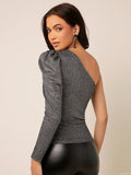 Buy SHEIN Belle One Shoulder Gigot Sleeve Glitter Top in Pakistan