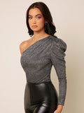 Buy SHEIN Belle One Shoulder Gigot Sleeve Glitter Top in Pakistan