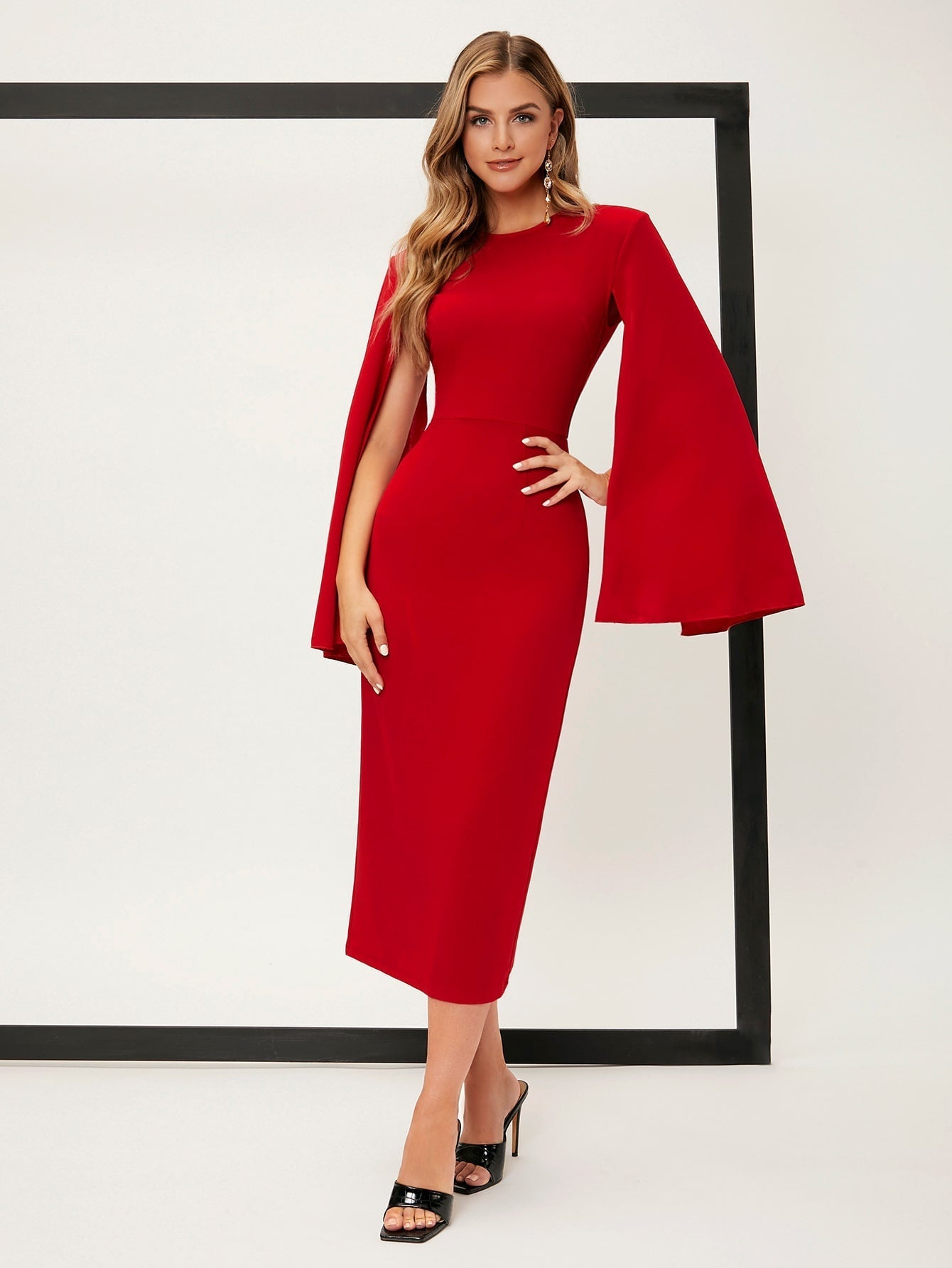 Buy SHEIN Belle Solid Cloak Sleeve Split Back Dress in Pakistan
