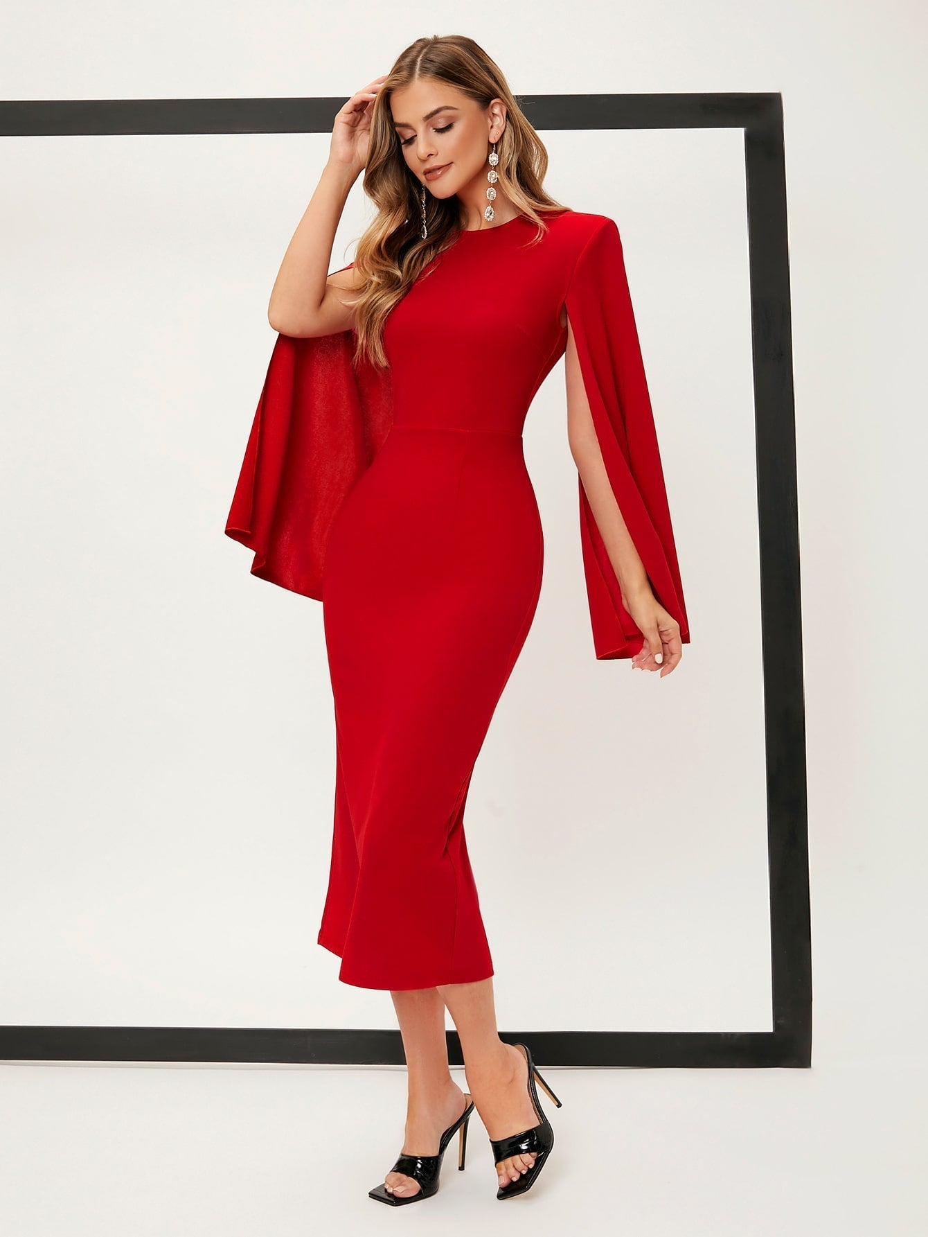 Buy SHEIN Belle Solid Cloak Sleeve Split Back Dress in Pakistan