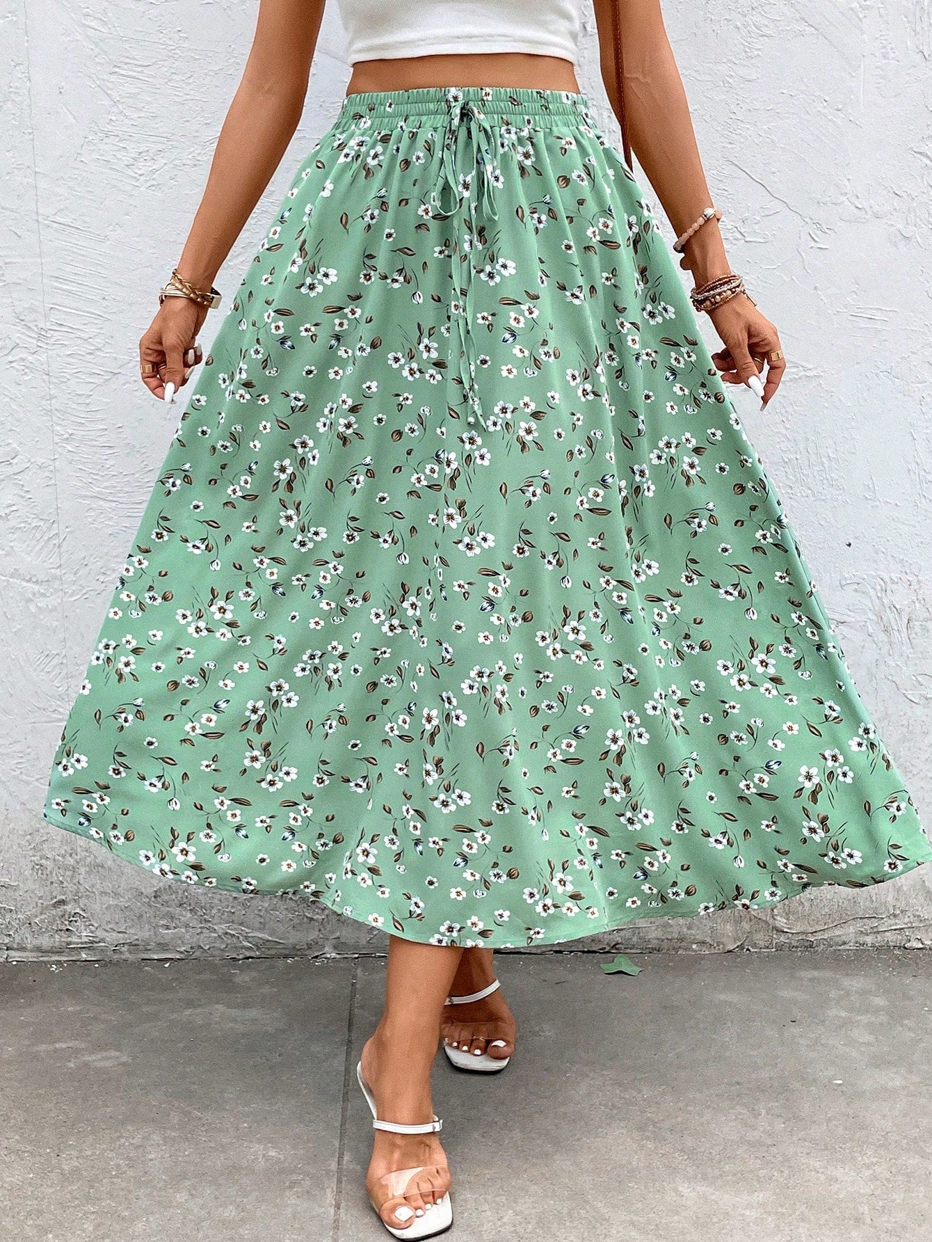 Buy SHEIN Clasi Allover Floral Print Knot Waist Skirt in Pakistan
