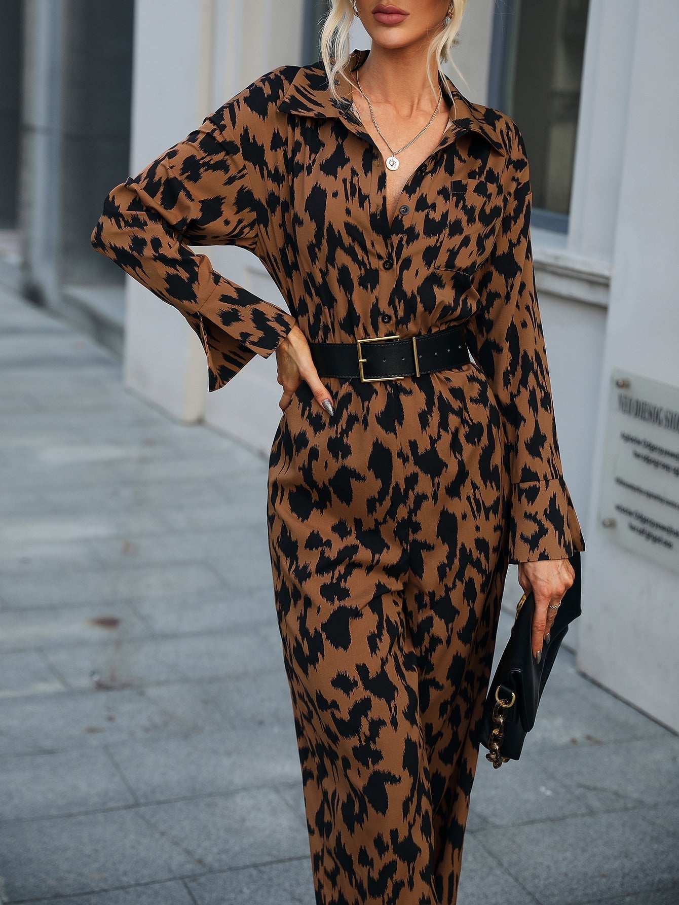 Buy SHEIN Clasi Allover Print Drop Shoulder Patched Pocket Shirt Jumpsuit Without Belt in Pakistan