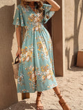 Buy SHEIN Clasi Floral Print Butterfly Sleeve A-line Dress in Pakistan