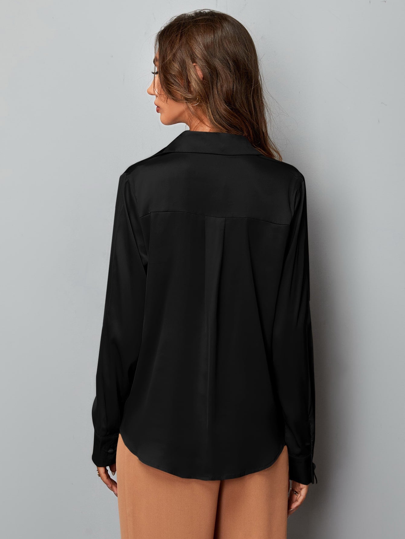 Buy SHEIN Clasi Satin Solid Button Up Shirt in Pakistan