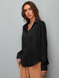 Buy SHEIN Clasi Satin Solid Button Up Shirt in Pakistan