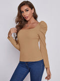 Buy SHEIN Clasi Square Neckline Pleated Sleeve T-shirt in Pakistan