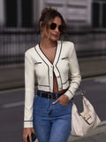 Buy SHEIN Clasi White Cardigan Contrast Binding Button Front Cardigan in Pakistan