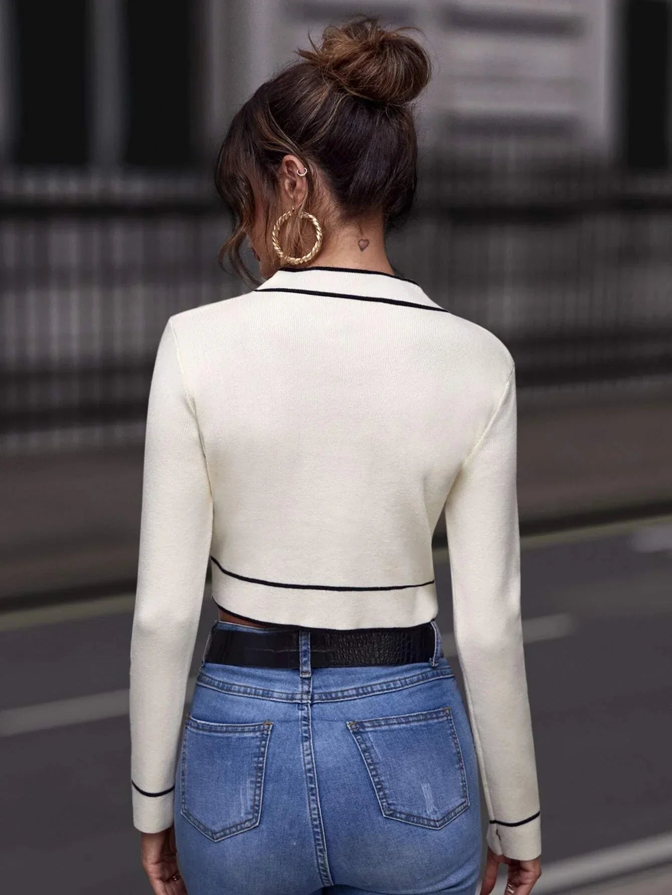 Buy SHEIN Clasi White Cardigan Contrast Binding Button Front Cardigan in Pakistan