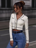 Buy SHEIN Clasi White Cardigan Contrast Binding Button Front Cardigan in Pakistan
