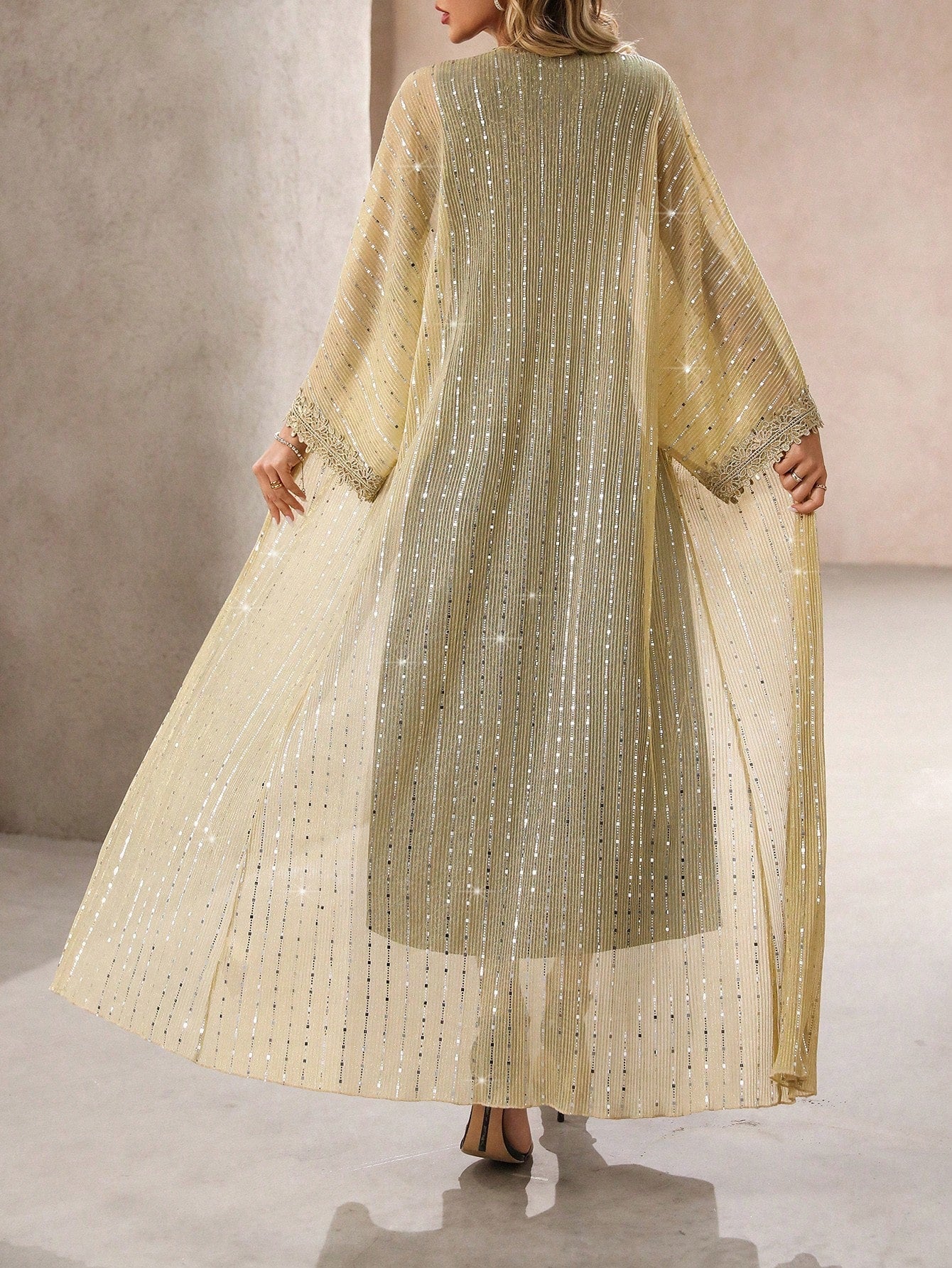 Buy SHEIN Clasi Women's Holiday Festival Long Dress With Ribbon & Pearl Embellishment, 2pcs Set in Pakistan