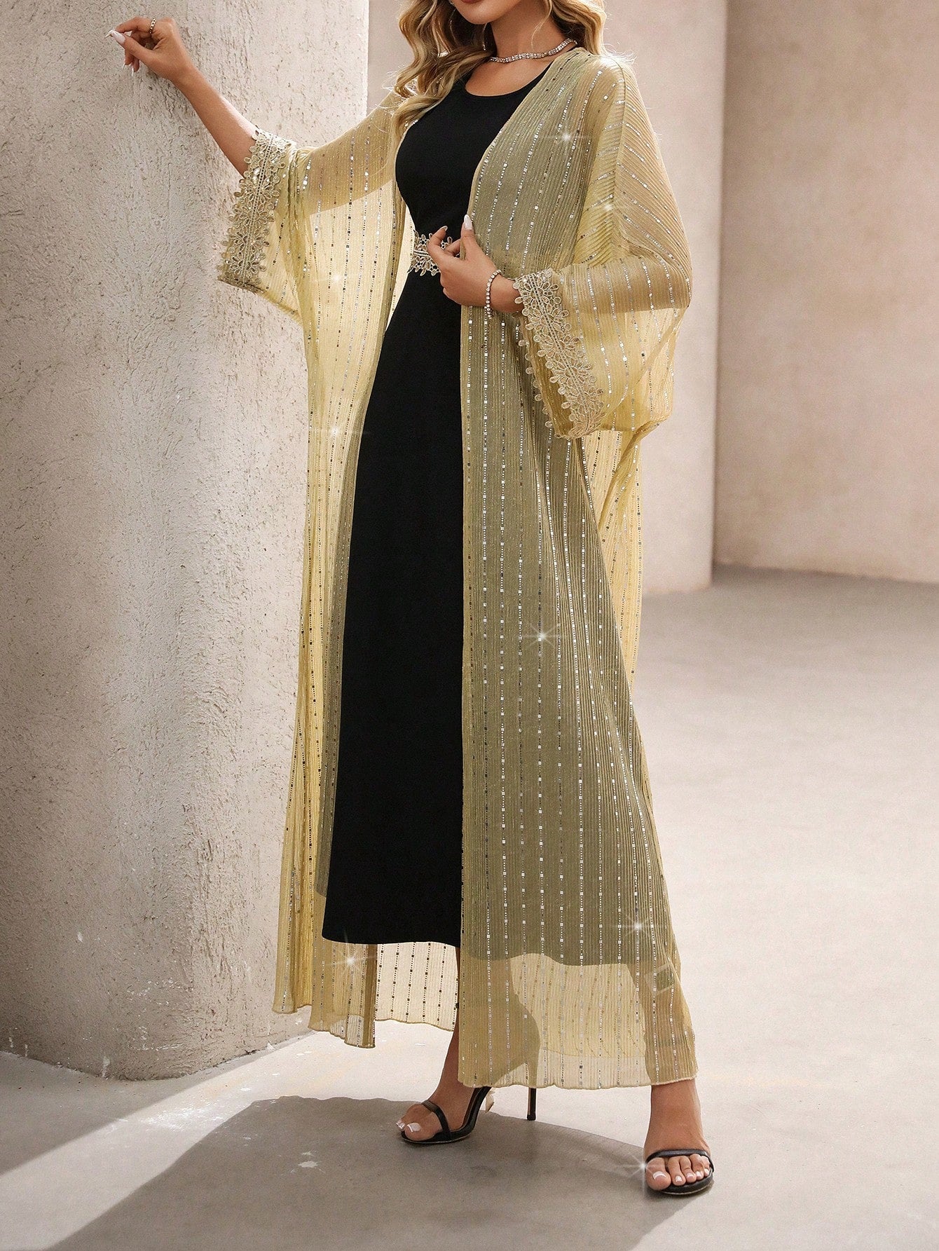 Buy SHEIN Clasi Women's Holiday Festival Long Dress With Ribbon & Pearl Embellishment, 2pcs Set in Pakistan