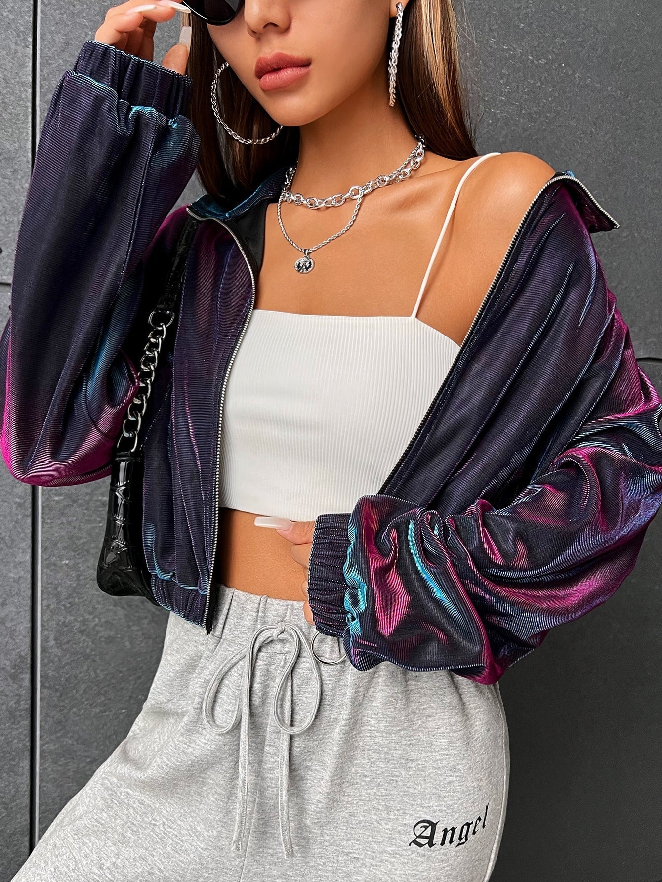 Buy SHEIN Coolane Colorblock Drop Shoulder Zipper Jacket in Pakistan