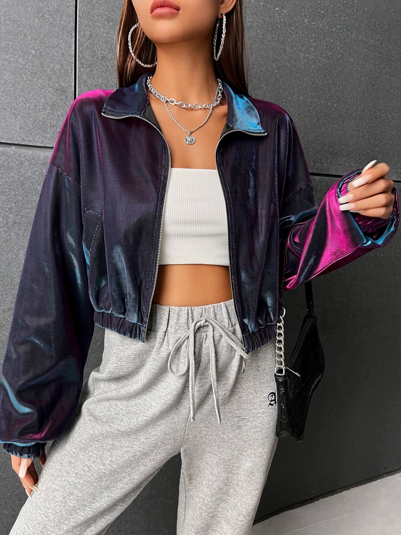 Buy SHEIN Coolane Colorblock Drop Shoulder Zipper Jacket in Pakistan