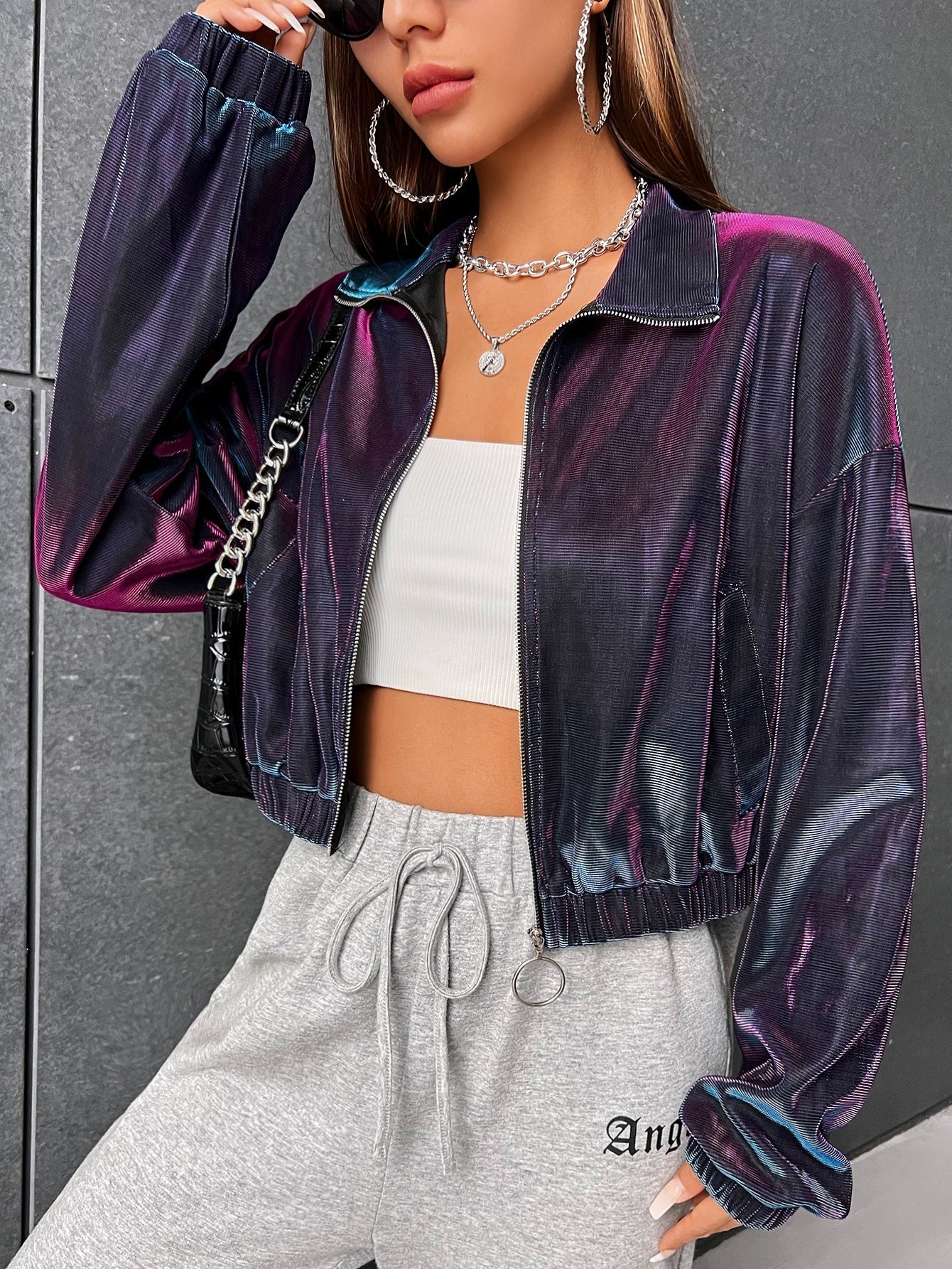 Buy SHEIN Coolane Colorblock Drop Shoulder Zipper Jacket in Pakistan