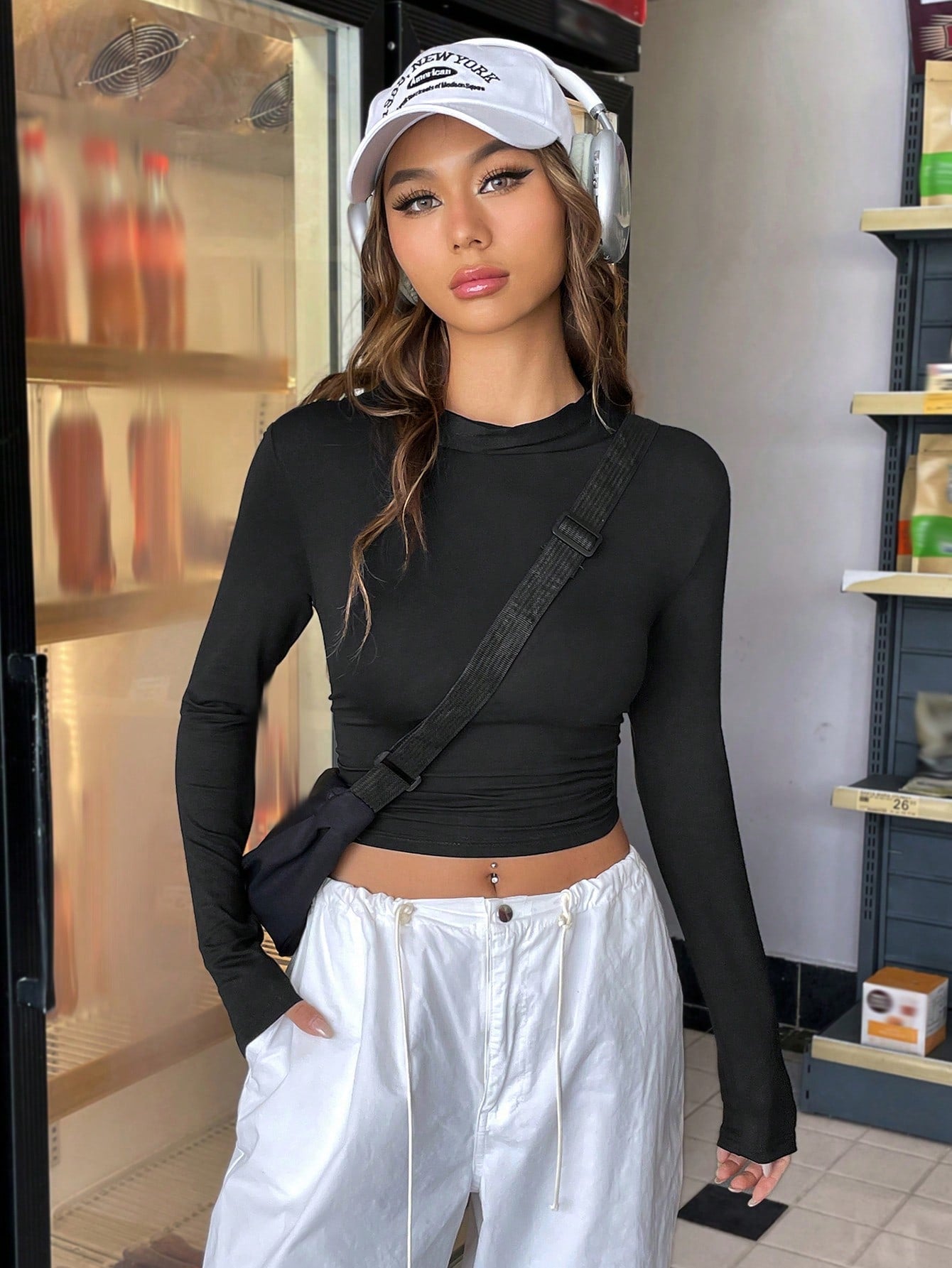 Buy SHEIN Coolane Solid Hooded Crop Tee in Pakistan