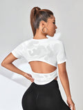 Buy SHEIN Cut Out Back Raglan Sleeve Crop Sports Tee Fitted Shirt in Pakistan