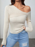 Buy SHEIN EZwear Asymmetrical Neck Ribbed Knit Sweater in Pakistan
