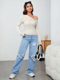 Buy SHEIN EZwear Asymmetrical Neck Ribbed Knit Sweater in Pakistan