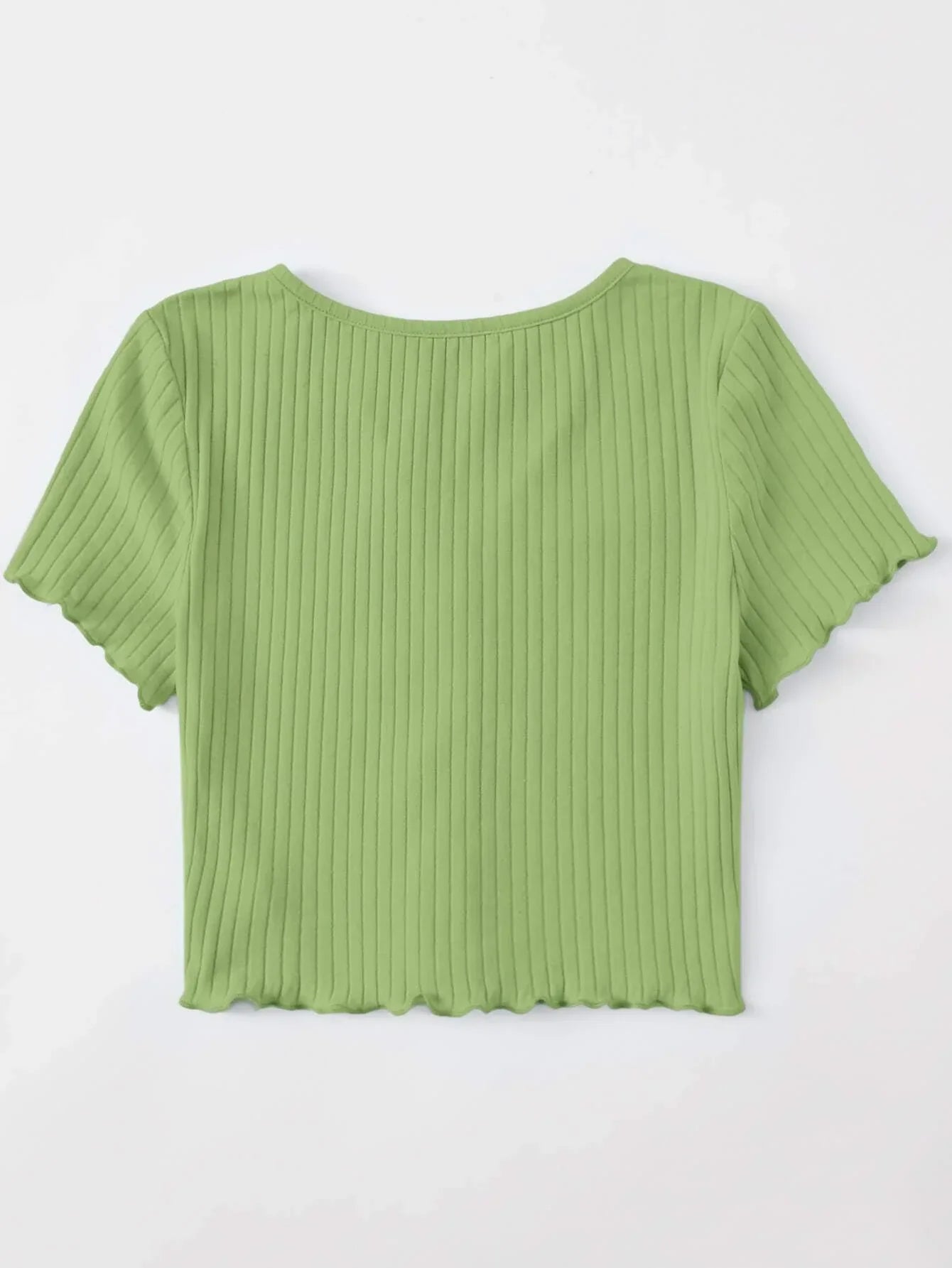 Buy SHEIN EZwear Button Front Lettuce Trim Rib-knit Tee in Pakistan