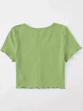 Buy SHEIN EZwear Button Front Lettuce Trim Rib-knit Tee in Pakistan