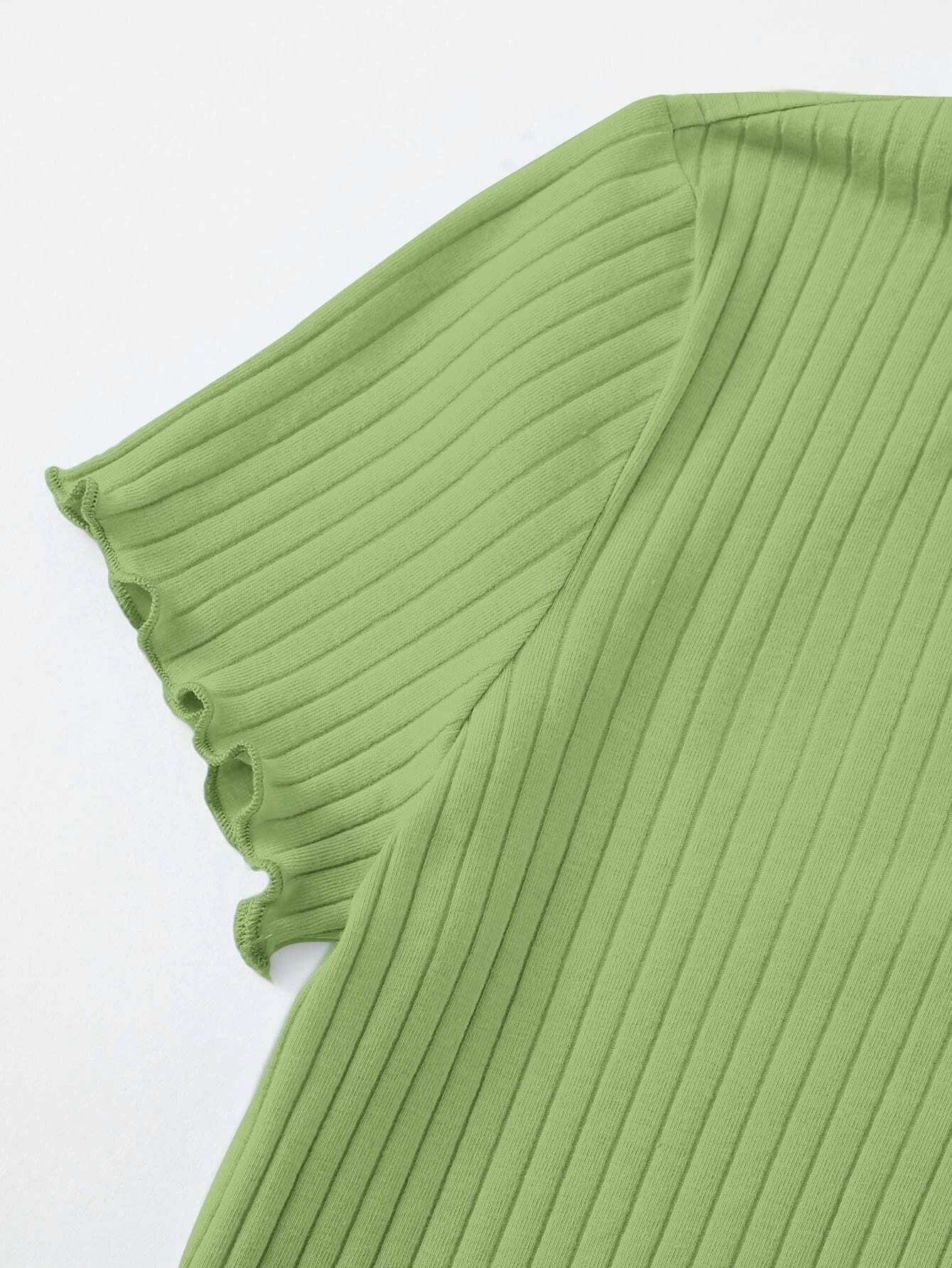 Buy SHEIN EZwear Button Front Lettuce Trim Rib-knit Tee in Pakistan