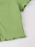 Buy SHEIN EZwear Button Front Lettuce Trim Rib-knit Tee in Pakistan