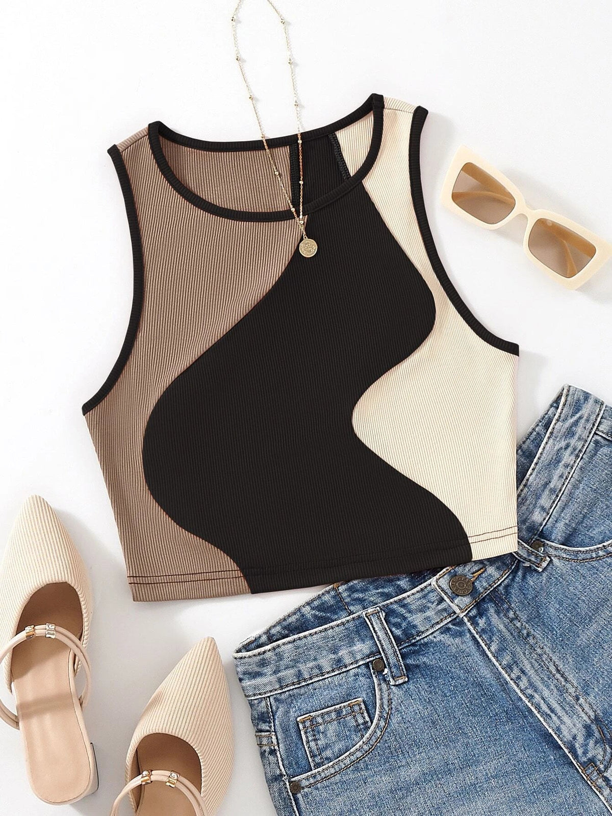 Buy SHEIN EZwear Color Block Tank Top in Pakistan