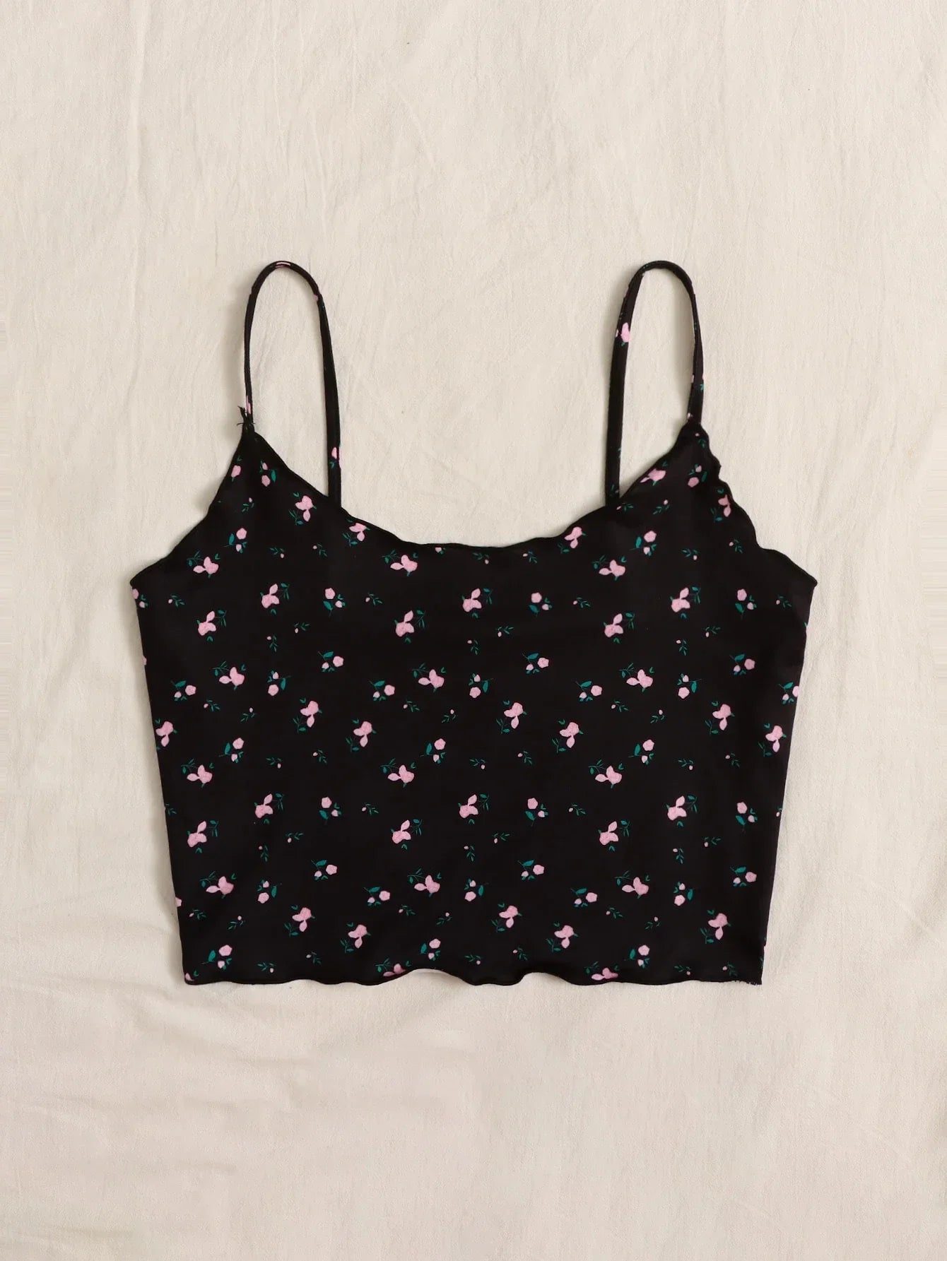 Buy SHEIN EZwear Ditsy Floral Lettuce Trim Cami Top in Pakistan