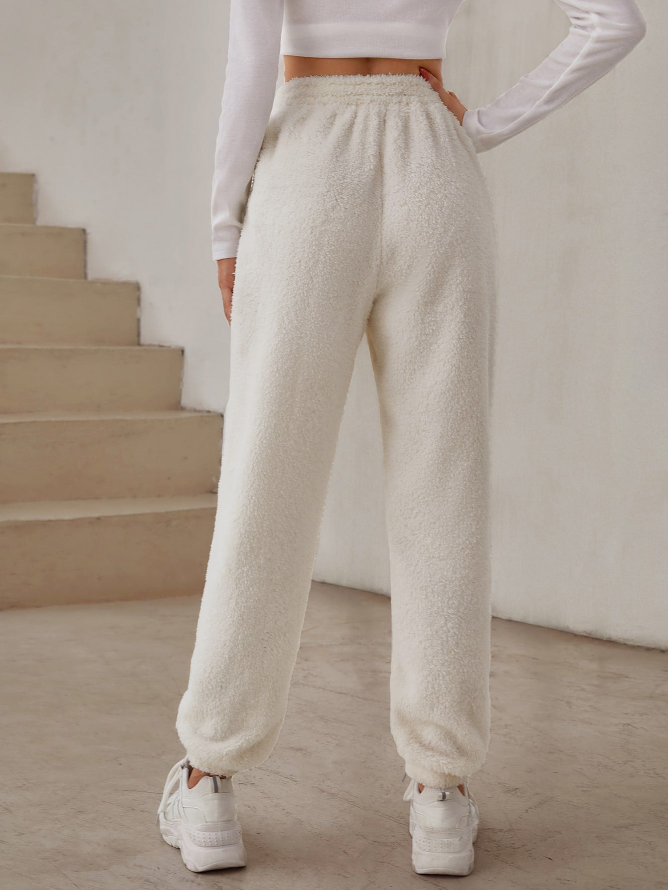 Buy SHEIN EZwear Elastic Waist Solid Teddy Pants in Pakistan