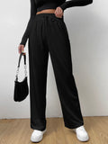 Buy SHEIN EZwear Elastic Waist Tie Front Straight Leg Pants in Pakistan