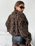 Buy SHEIN EZwear Fashionable Leopard Fluffy Cropped Regular Jacket, Autumn/Winter in Pakistan