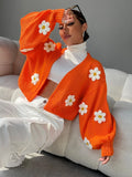 Buy SHEIN EZwear Floral Applique Bishop Sleeve Crochet Cardigan in Pakistan