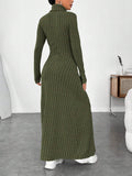 Buy SHEIN EZwear Green Turtleneck Solid Color Fleece Ribbed Dress in Pakistan
