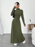 Buy SHEIN EZwear Green Turtleneck Solid Color Fleece Ribbed Dress in Pakistan