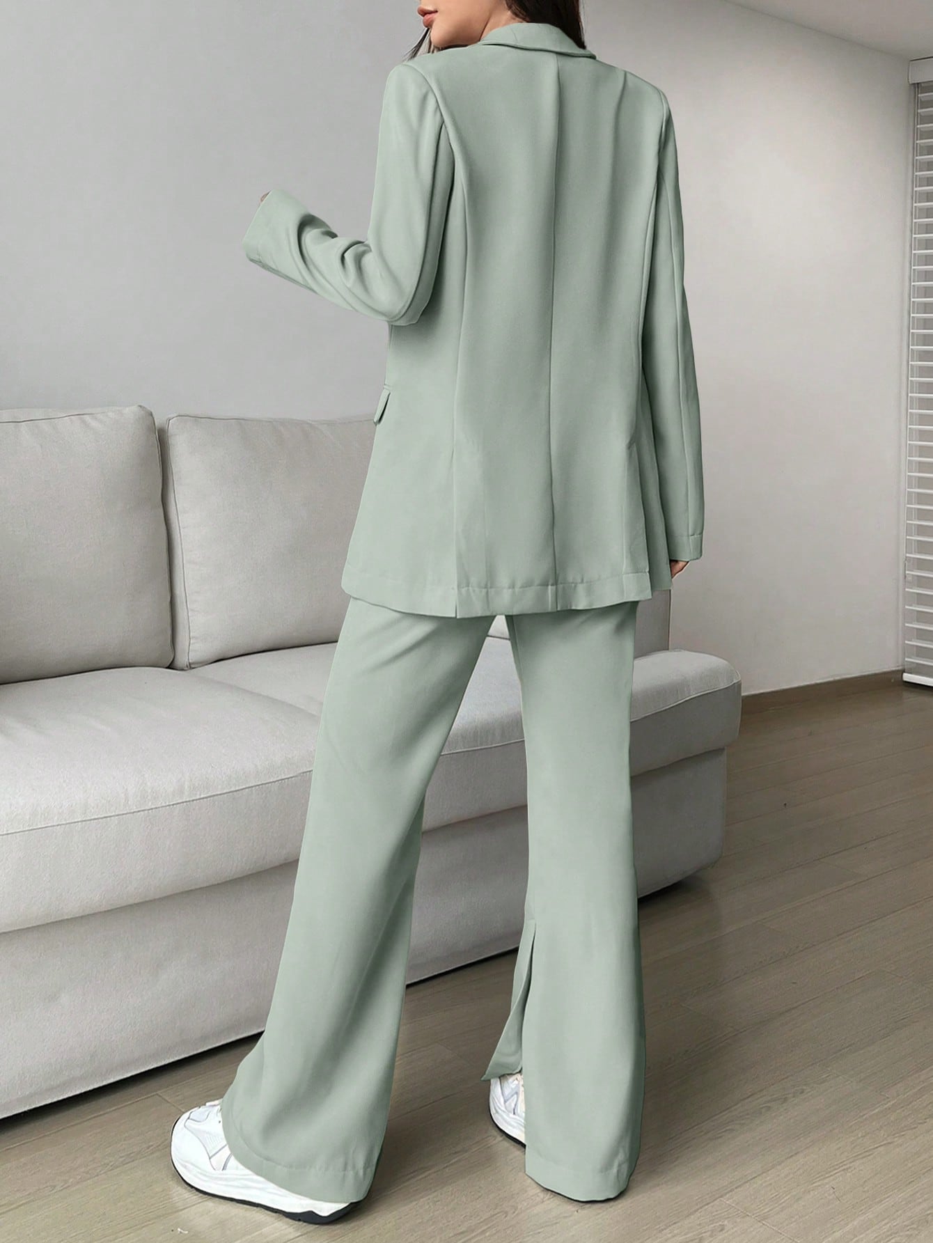 Buy SHEIN EZwear Ladies' Single-breasted Long Suit Jacket And Slit Suit Pants Set in Pakistan