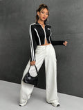 Buy SHEIN EZwear Letter Patched Detail Contrast Side Seam Raglan Sleeve Crop Jacket in Pakistan