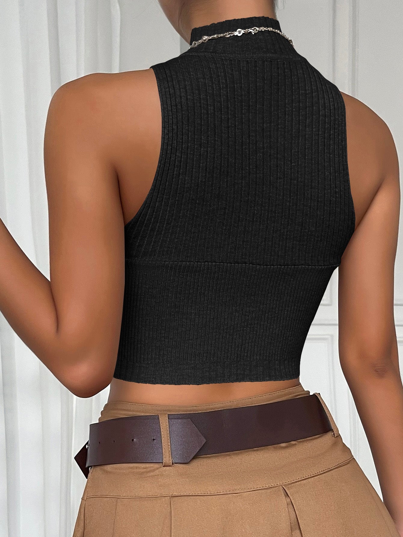 Buy SHEIN EZwear Mock Neck Crop Knit Top in Pakistan