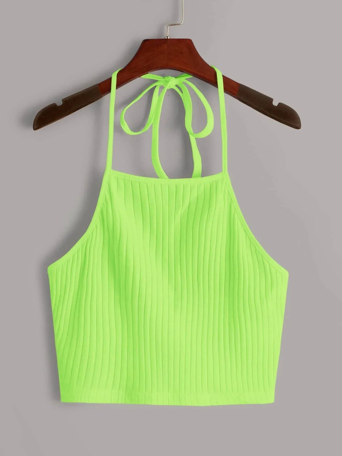 Buy SHEIN EZwear Neon Lime Solid Rib-knit Halter Top in Pakistan