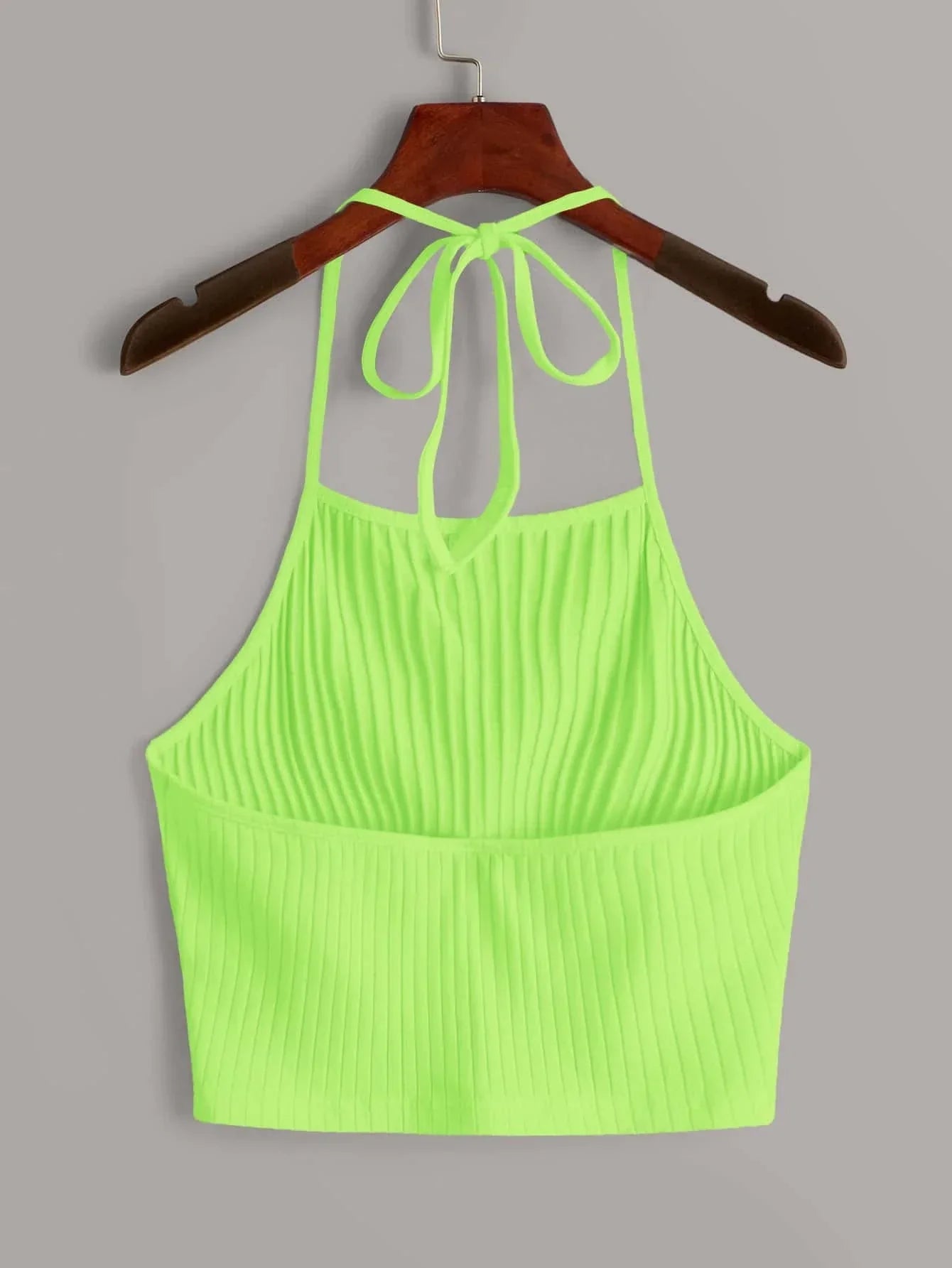Buy SHEIN EZwear Neon Lime Solid Rib-knit Halter Top in Pakistan