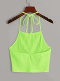 Buy SHEIN EZwear Neon Lime Solid Rib-knit Halter Top in Pakistan