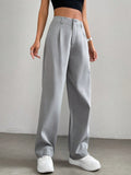 Buy SHEIN EZwear Plicated Detail Straight Leg Pants in Pakistan
