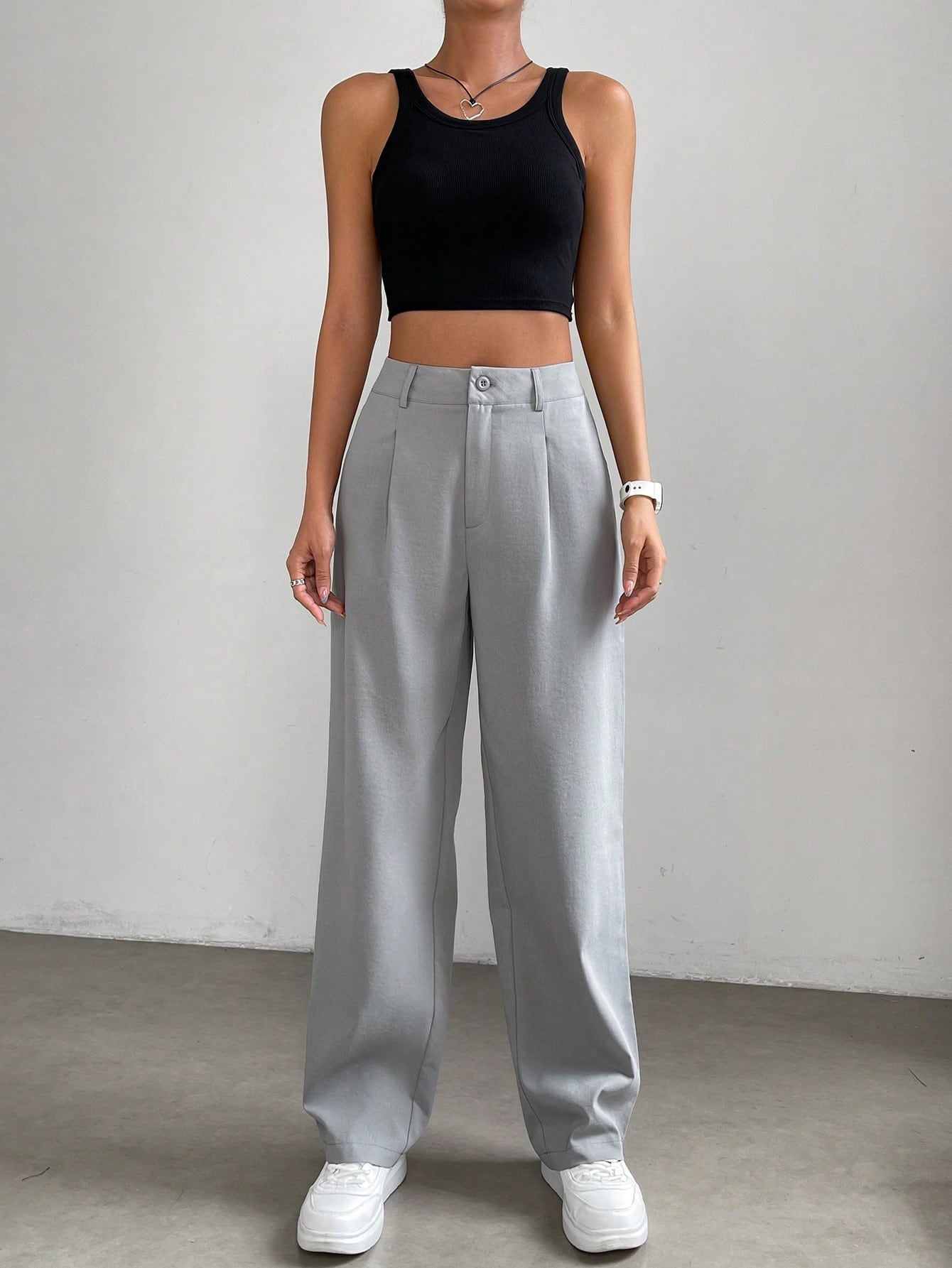 Buy SHEIN EZwear Plicated Detail Straight Leg Pants in Pakistan