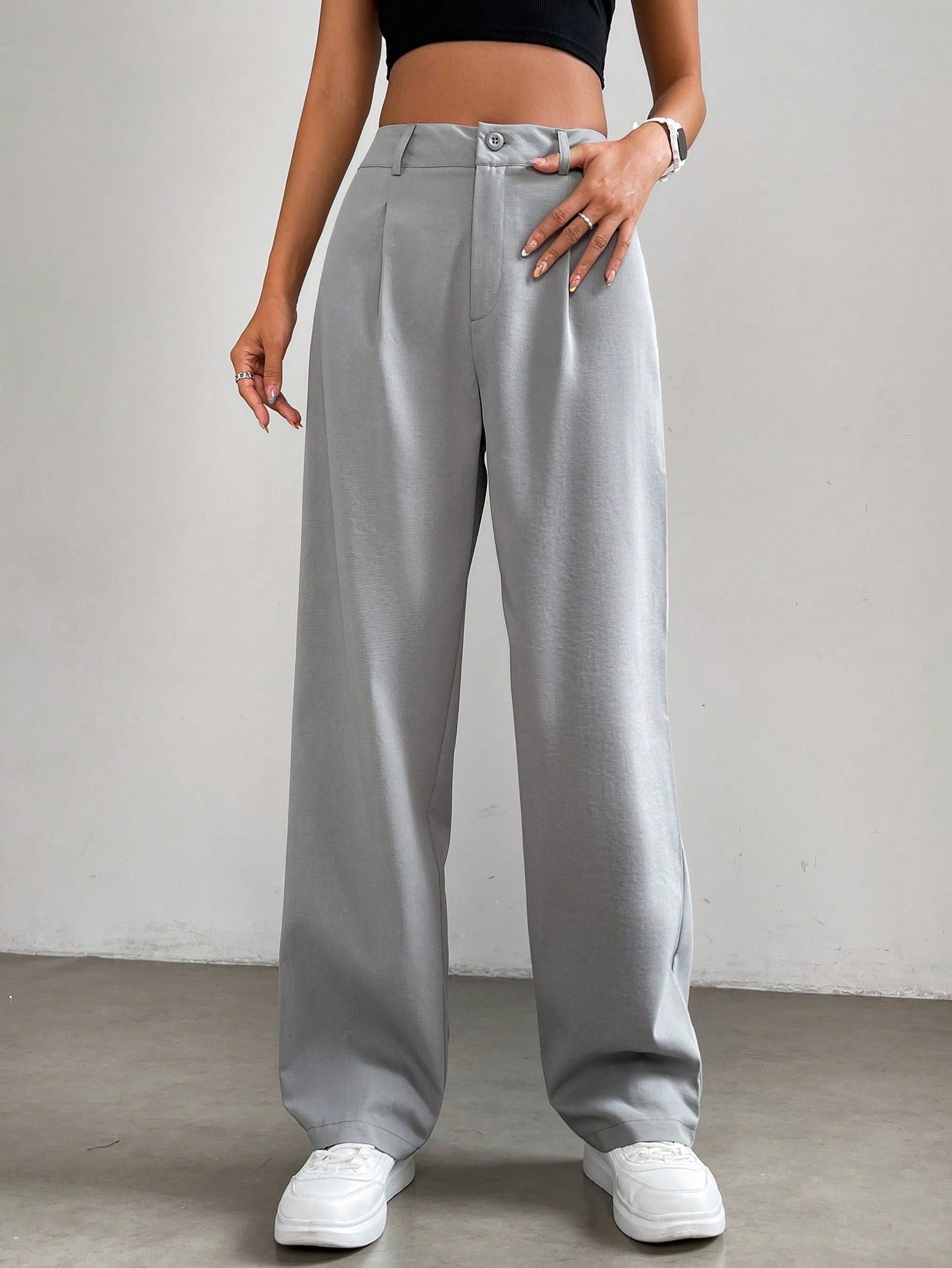 Buy SHEIN EZwear Plicated Detail Straight Leg Pants in Pakistan